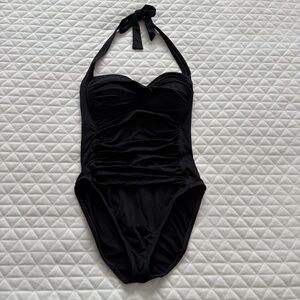 Casablanca One Piece Swimsuit Size 6 Black Built In Bra Rushed Halter Resortwear
